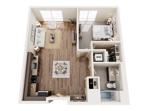 Floor plan for 1 bed, 1 bath, 779 sqft